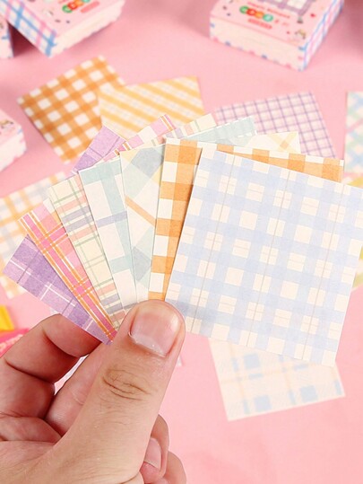 200pcs Grid & Stripe Memo Pad, Ins Style Non-Sticky Collage Material Paper, Random Delivery Back To School