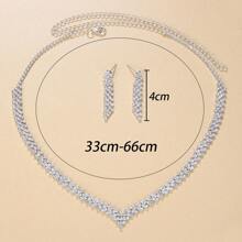Simple & Fashionable Diamond Studded Accessories Set, Rhombus Shaped Pendant Necklace & Earrings For Women