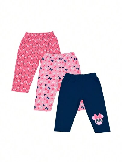 Set De 3 Pantalones Bebe Niña Mouse Rosa