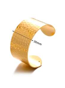 1pc Fashionable Gold Stainless Steel Geometric Embossed Wide Cuff Bracelet For Women, Daily Wear And Gift - Yellow Gold - View 7