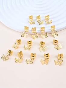 16pcs Butterfly Shaped Aluminum Hair Rings Punk Hair Loop Party Accessories - Gold - View 3