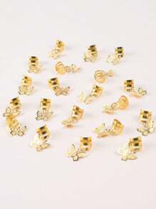 16pcs Butterfly Shaped Aluminum Hair Rings Punk Hair Loop Party Accessories - Gold - View 5