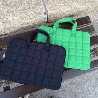 1pc Sac D'ordinateur En Style Ins Minimaliste Et Haut De Gamme À Carreaux, Sac À Main De Protection Ipad De Couleur Unie Approprié Pour Les Étudiants Et Les Travailleurs De Bureau
