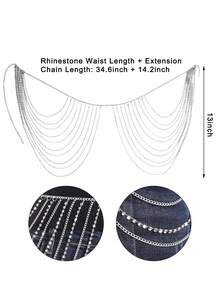 1 Miếng Sành điệu Màu bạc Pha lê Dây chuyền thắt lưng Liên hoan âm nhạc Kim loại Nhiều lớp Tua Dây chuyền cơ thể , Thích hợp Đối với Các bữa tiệc , Ánh sáng , Và - Bạc - Xem 6