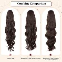 24英寸長身體波浪馬尾髮延伸合成耐熱繞繩彎曲波浪馬尾女士髮片（自然黑色）