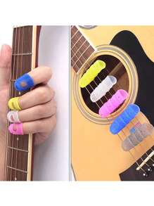 5Pcs Guitar Finger Cover, Thick Silicone Cover Finger Help Practice According To The String Finger Cover Sweep String Finger Pick(Transparent Color) - Multicolor - View 2
