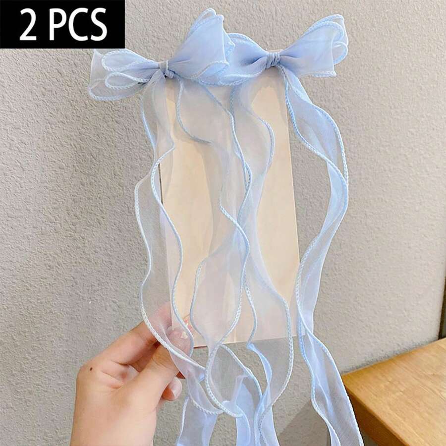 Bowknot Hair Accessory Hairclips Braided Hair Decorations With Streamers - Blue - View 1
