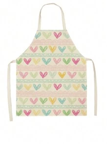 1 Pieza Delantal Con Diseño De Flores Y Corazones Para Uso En La Cocina Y Cocción En El Hogar - Beis - Ver 1
