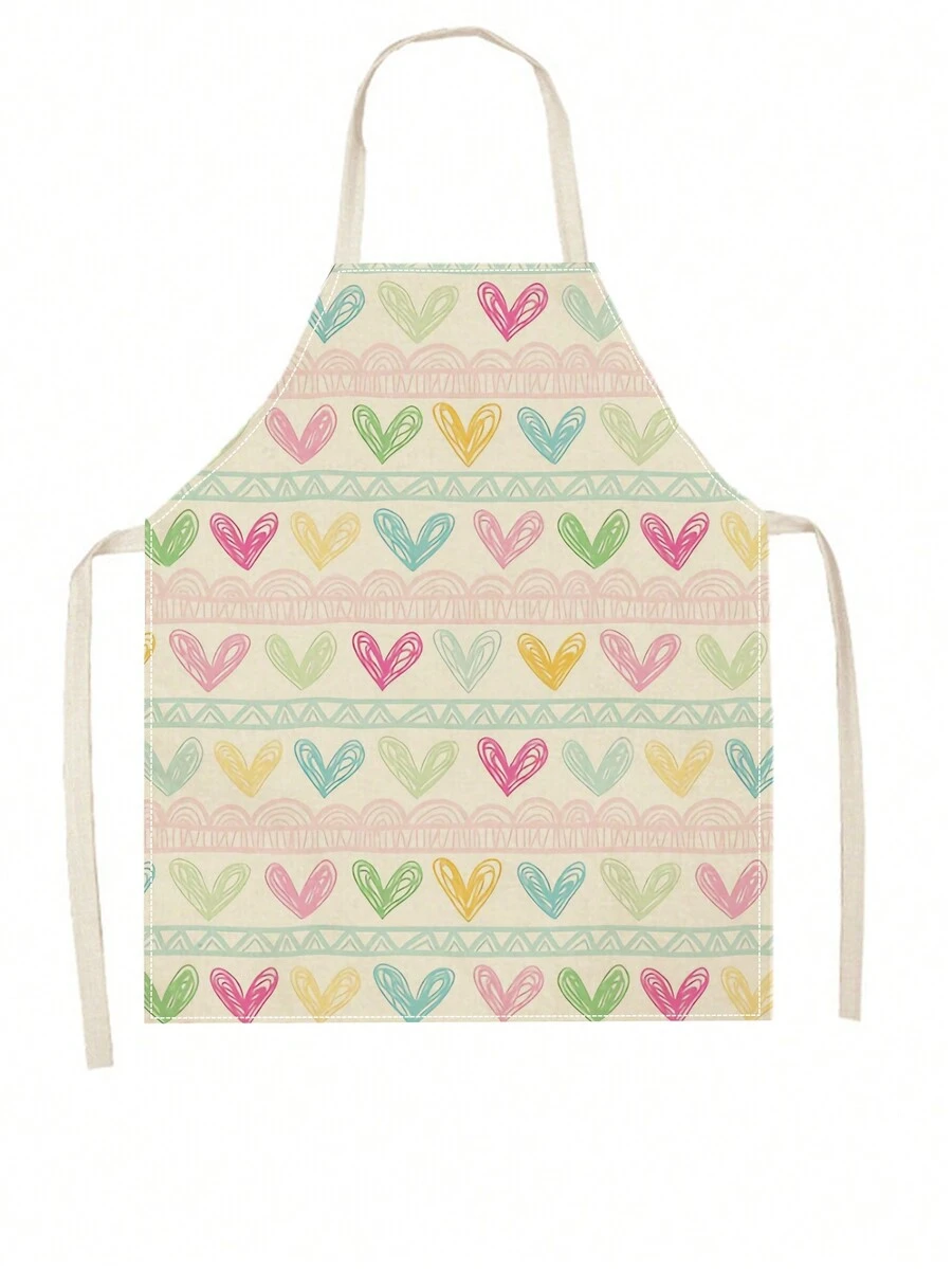 1 Pieza Delantal Con Diseño De Flores Y Corazones Para Uso En La Cocina Y Cocción En El Hogar - Beis - Ver 1