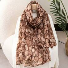 1條女性復古木紋印花輕便度假防曬披巾/圍巾,適合日常穿著 - 彩色 - 查看 2