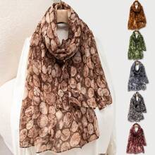 1條女性復古木紋印花輕便度假防曬披巾/圍巾,適合日常穿著 - 彩色 - 查看 1