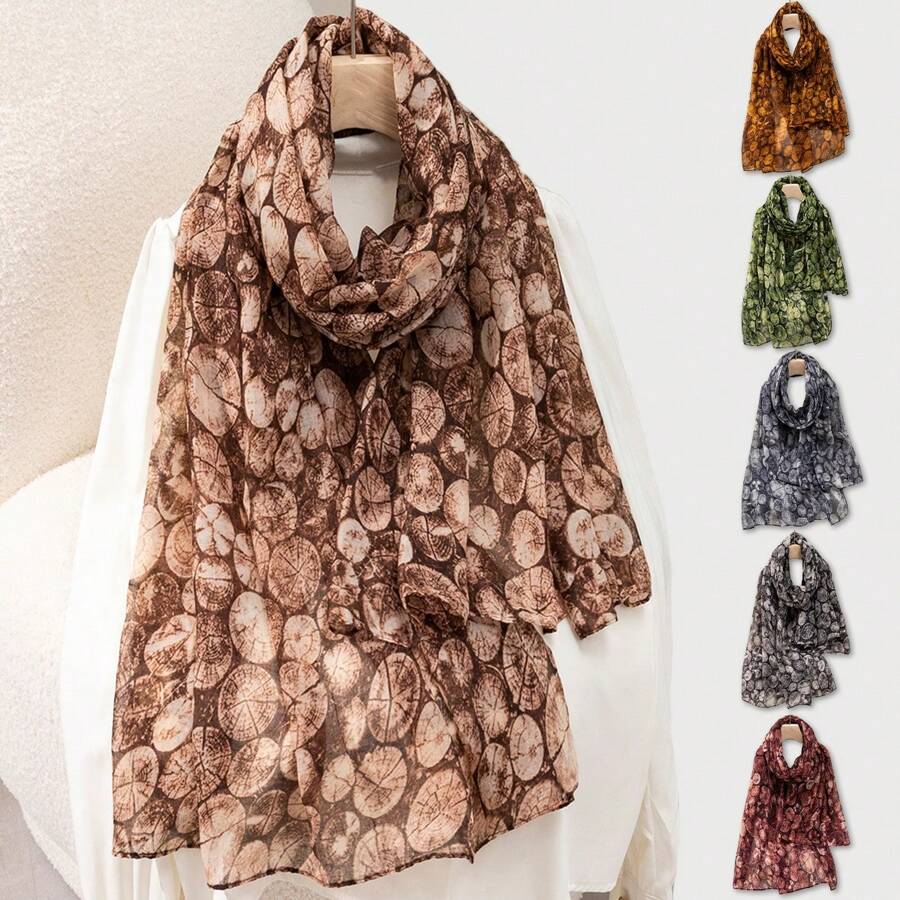 1條女性復古木紋印花輕便度假防曬披巾/圍巾,適合日常穿著 - 彩色 - 查看 1