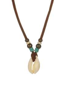 1pc Bohemian Natural Shell & Turquoise Pendant Korean Velvet Long Necklace, Suitable For Women's Holiday Wear - Multicolor - View 2