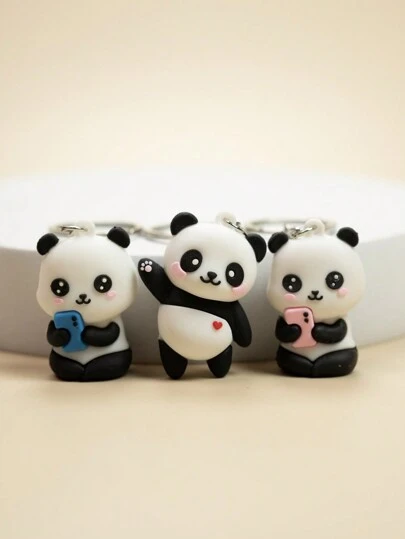 3件套可爱熊猫钥匙扣吊坠，可挂在车上、包包上，或作为情侣礼物，情人节礼物，情人节汽车配饰，包包挂饰，背包装饰，适合上学、哥特风、Y2K风格、圣诞节等场合，可作为汽车配饰、老师、朋友、姐妹的礼物创意。