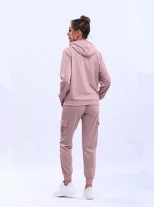 Conjunto Deportivo Dama Conjunto Con Capucha, Cierre y Bolsas en Sudadera - Rosa vieja - Ver 2