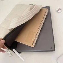 1PC Ins Style Minimalist And High-End Plaid Computer Bag, Solid Color IPad Protective Handbag Suitable For Students And Office Workers Back To School - Beige - View 2