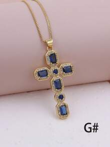 1 Peça de colar de pingente de cruz de Zircônia Cúbica Multicolorido em forma de olho com micro pavê de luxo, feito em Cobre e banhado em Ouro 18K, Joia de Colar Feminina