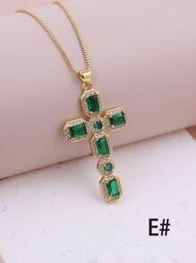 1 Peça de colar de pingente de cruz de Zircônia Cúbica Multicolorido em forma de olho com micro pavê de luxo, feito em Cobre e banhado em Ouro 18K, Joia de Colar Feminina