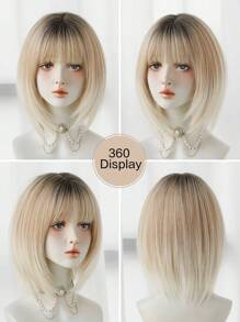 7JHH WIGS Tóc giả ngắn màu vàng kim 12 inch của 7JHHWIGS, có mái, điểm xuyết những lọn tóc trắng và chân tóc tối màu, trông tự nhiên và chân thực, phù hợp cho cả sử dụng hàng ngày và dự tiệc. - Ombre - Xem 5