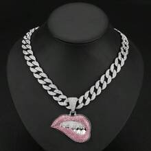 1pc Hip Hop Rhinestone Decor Lip Charm Necklace For Men Women For Daily Decoration, For Jewelry Gift And Party