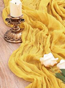 1 Pieza Corredor De Mesa De Poliéster Arrugado, Corredor De Mesa De Gasa, Mantel De Gasa, Decoraciones Rústicas Boho Para Decoración De Bodas, Recepción, Fiesta Nupcial Y Festivos