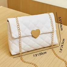 1Pc Girl's Argyle Metal Chain Small Square Bag, Cute Leisure Crossbody Bag, Solid Color Embroidered Mobile Phone Sling Bag