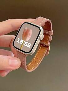 1 Pc Women's Fashion Leather Strap Compatible With Apple Watch 38/40/41/42/44/45/49/46mm, Compatible With Apple Smartwatch Ultra/SE/10/9/8/7/6/5/4/3/2/1, Slim Elegant Pink Band - Pink - View 3