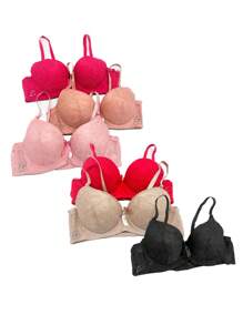 Slight Push Up Full Cup Lace Bra - Coral Orange - View 4