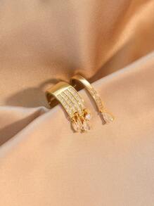 rakol 2pcs/Set Fashionable Cube & Waterdrop Shaped Embellished Women's Rings - Yellow Gold - View 2