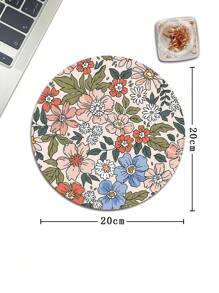 1pc Red Floral Mouse Pad With Anti-Slip Rubber Base, Round Mini Size, Compatible With Wireless Or Wired Mouse, Washable Gaming Desk Mat For Home/Office - Multicolor - View 3