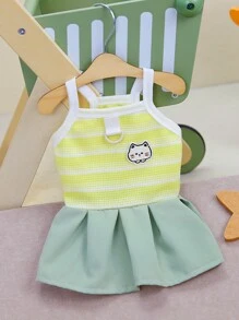 1pc Cat Embroidered Casual Overall Dress, Practical Multi-Purpose - Yellow - View 2