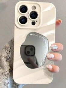 1 pieza Funda de teléfono con textura de ola de agua, compatible con iPhone, resistente al agua, a los golpes y a los arañazos - Beis - Ver 1