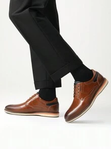 Men's Wide Fit Casual Dress Shoes Fashion Comfortable Suitable For A Range Of Occasions, Including Office Settings, Walking, Business Meetings, Casual Outings, Work, And Daily Events ,PU Upper With Hand-Made Sewing,Flexible TPR Sole With Rubber Outer - 棕色 - 查看 4
