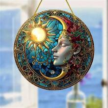 1 Pieza Campana De Viento De Madera Del Sol Y La Luna, Placa De Ventana De Plástico Duradero, Ideal Para Decoración Del Hogar Interior/exterior, Exhibición De Jardín Y Regalos De Inauguración De La Casa, Diseño Redondo, Decoración De La Corona, Exhibición De La Tienda De Regalos De Vacaciones, Decoración De Porche, Decoración De Pared, Decoración Del Hogar, Decoración De Habitaciones, 8*8 Pulgadas
