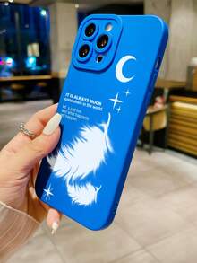 1入組月亮和羽毛圖案手機殼,適用於iphone,samsung,xiaomi / Redmi,oppo / Realme,vivo - 藍色 - 查看 5