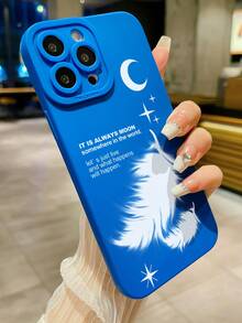 1入組月亮和羽毛圖案手機殼,適用於iphone,samsung,xiaomi / Redmi,oppo / Realme,vivo - 藍色 - 查看 3