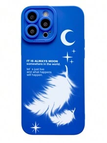 1入組月亮和羽毛圖案手機殼,適用於iphone,samsung,xiaomi / Redmi,oppo / Realme,vivo - 藍色 - 查看 4