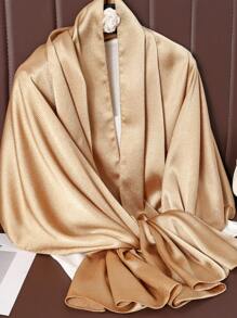 1 件女士纯色优雅闪亮缎面头巾，带自然皱纹，可用作 Abaya 头巾 - 駝色 - 查看 3