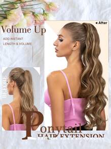 26英寸長熱防合成順滑馬尾辮,灰褐色和灰金色突出部分女士蓬鬆波浪式假髮 - 間色 - 查看 2