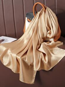 1 件女士纯色优雅闪亮缎面头巾，带自然皱纹，可用作 Abaya 头巾 - 駝色 - 查看 2