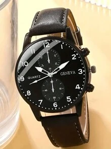 1pc Boys' Digital Leather Student Sports Watch - Black - View 3