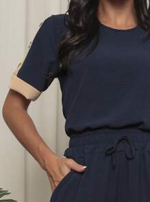 Women Two-Piece Outfits - Navy Blue - View 4