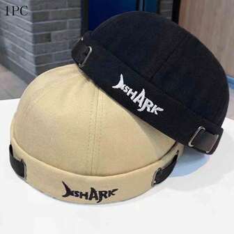 1pc Men's Solid Color Letter & Shark Embroidery Casual Cool Baseball Cap For Streetwear And Daily Outfits