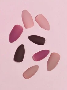 VV MEI JIA ER 96片装（深棕色/裸色/紫色/浅粉色）4色哑光渐变人造指甲果冻胶按压式指甲杏仁形 - 凝胶美甲系列 | 热销优雅棕色系列假指甲中长款纯色裸色亚克力假指甲套装粘贴式指甲套装可重复使用全覆盖指甲供应商，适合女性和女孩作为新年礼物，包含1张胶带和1个指甲锉美甲用品 - 棕色 - 查看 5