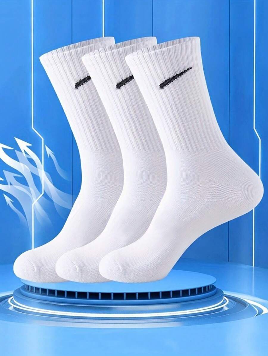 1/3 Pair Women Breathable Mid Calf Sports Socks, Suitable For Daily Wear