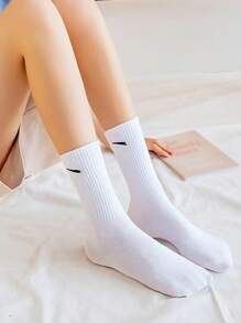 1/3 Pair Women Breathable Mid Calf Sports Socks, Suitable For Daily Wear