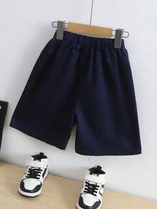 1 pieza Short casual de color azul marino para niño preadolescente para el verano - Azul Marino - Ver 2