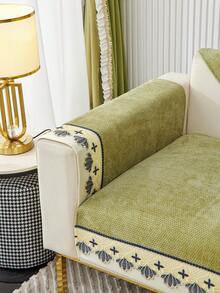 1件套粟米絨&蕾絲拼接沙發套+坐墊,防滑防污全季節沙發保護套,適用於節慶裝飾 - 綠色 - 查看 7