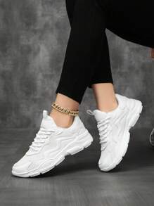 Women's Casual Sports Shoes, Breathable Mesh Leather Patchwork Running Shoes, Fashionable Personality Casual Sneakers For Female Students, Outdoor, Party, Lightweight Comfortable Walking Shoes For Women, All Season - White - View 5