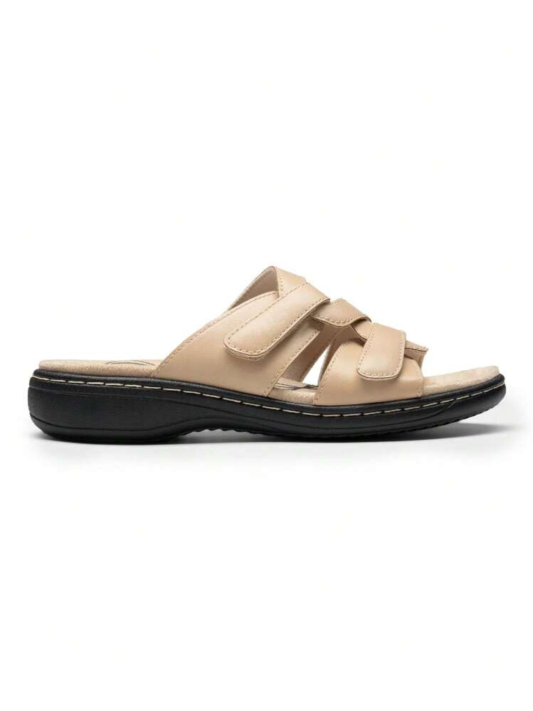Women's Slides Sandals Slip On Adjustable Straps Comfort Soft Cushion Slippers Flat Sandals - 杏色 - 查看 8